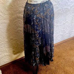 Cold Water Creek Navy multi print long fully lined PS skirt